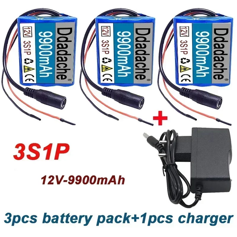 

Free shipping new 3S1P protection board 12V 9900mAh battery pack 18650 LI-ION battery 12.6V super charging battery+charger