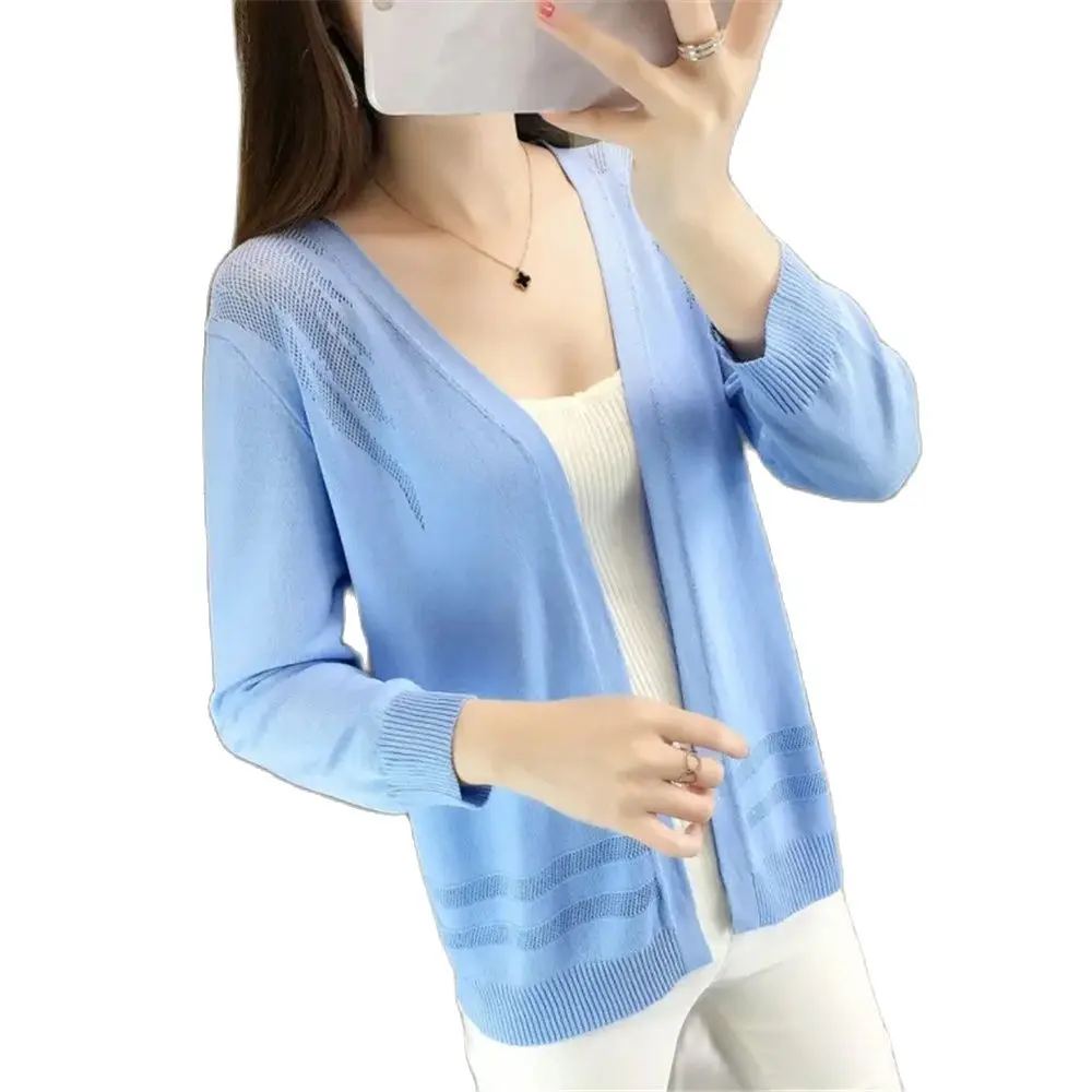 

Summer New Ice Silk Knitted Hollow Women's Cardigan With Korean Short Thin Coat Shawl Women's Casual Sun Protection ClothingLady