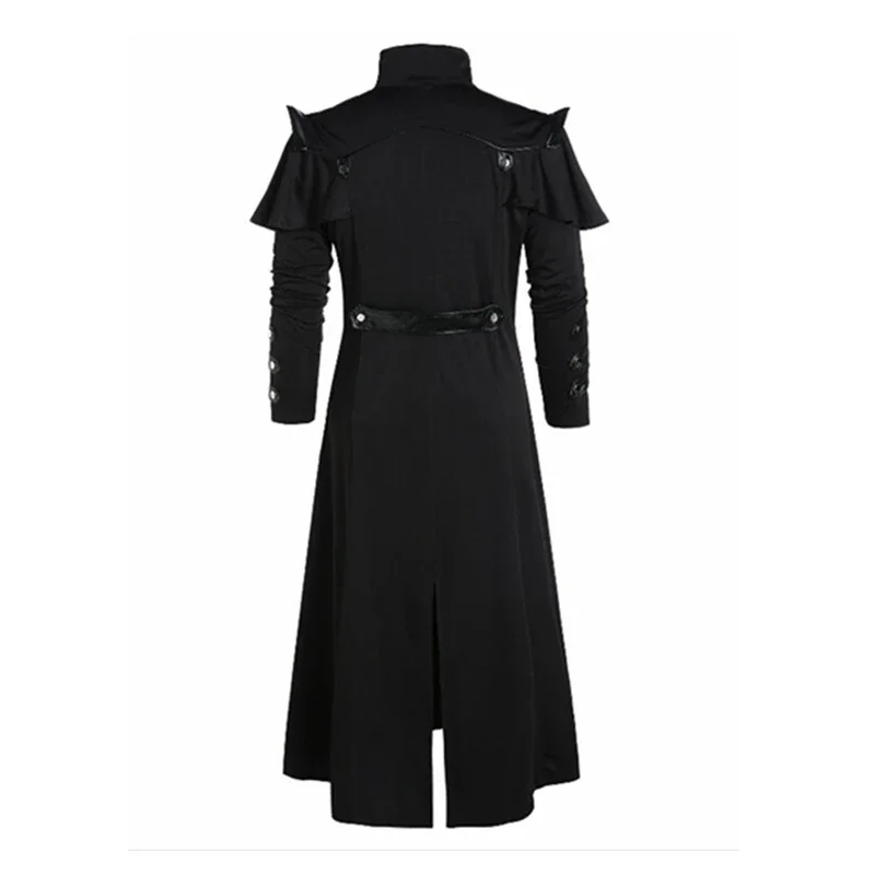 Vintage Halloween Medieval Steampunk Elves Pirate Costume Adult Men Black Long Split Jacket Gothic Armor Leather Coats,role playing costume,cosplay costumes,cosplay costume,gothic jackets