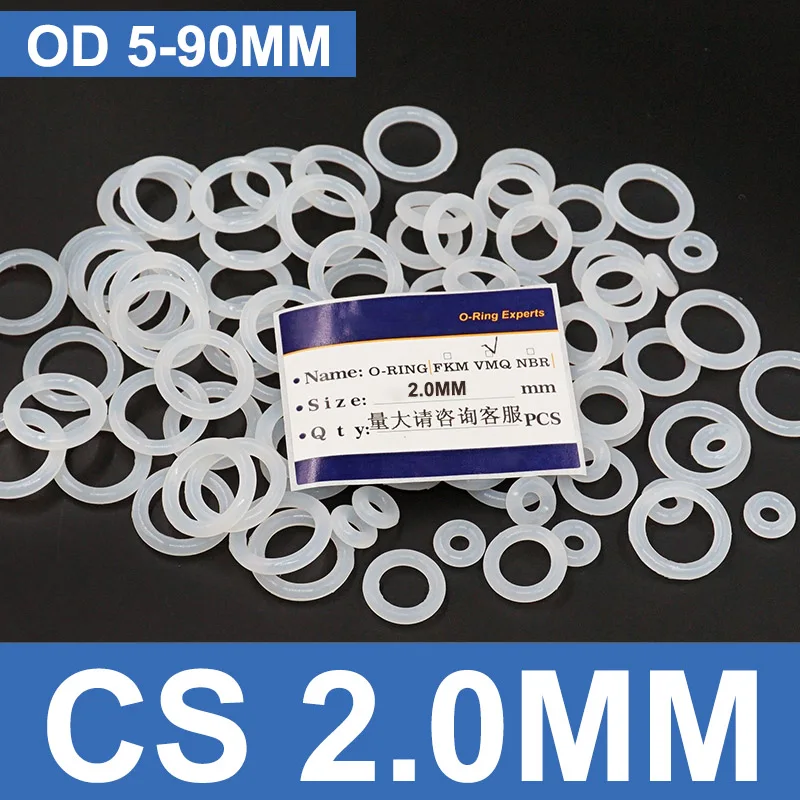 

10pcs OD 5mm-90mm CS 2.0mm White VMQ Silicone O Ring Food Grade Waterproof Washer Rubber Insulate Round O Shape Seal Gasket