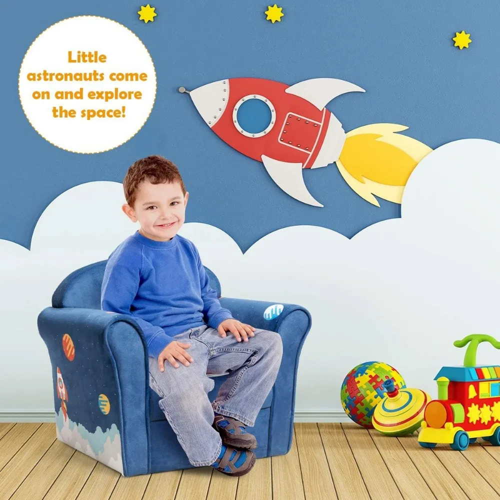 Kids Couch, Children's Sofa Armrest Chair with Pattern, Toddler Furniture w/Sturdy Wood Construction, Preschool 4