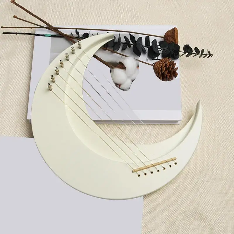 Harp String Instrument Wooden 7 Strings Lyre Harp Moon Lyre Piano Crescent Musical Instrument Portable With