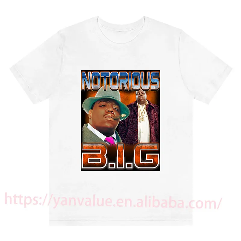 

90s Rap T-shirt Men Retro Hip Hop Shirt The Notorious BIG t shirt for Men Vintage Graphic Print Clothing Streetwear