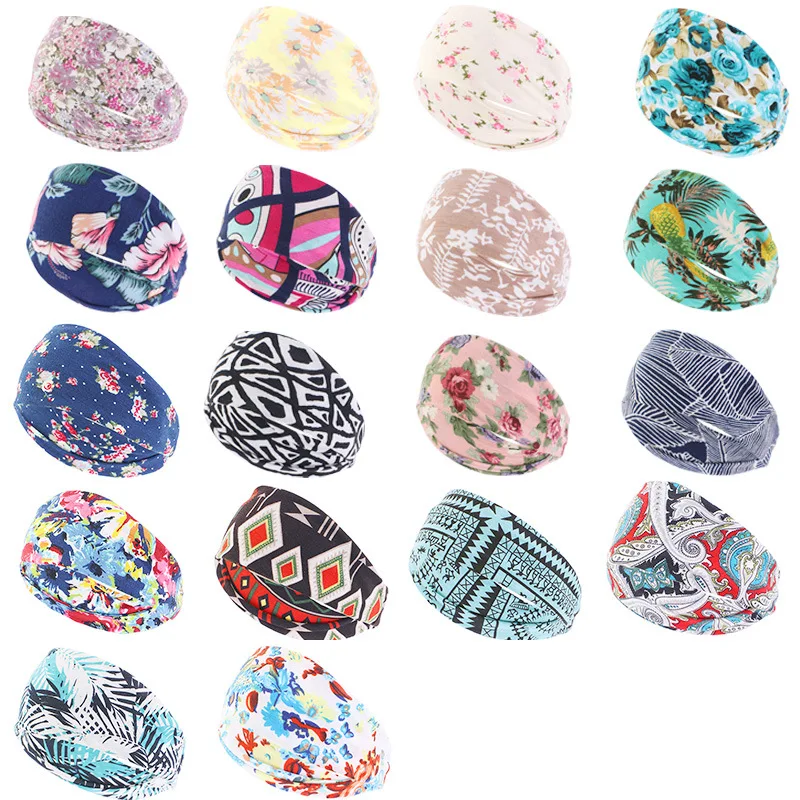 

New Exercise Hair Band Yoga Bandeau Sweat Headband Women's Elastic Wide-Brimmed Printed Headgear JDF-242B