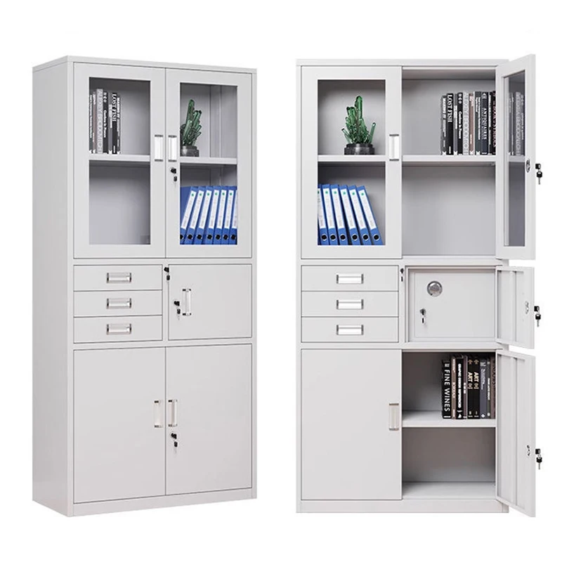 Armoire de rangement en acier, classeur à trois portes, avec serrure à clé