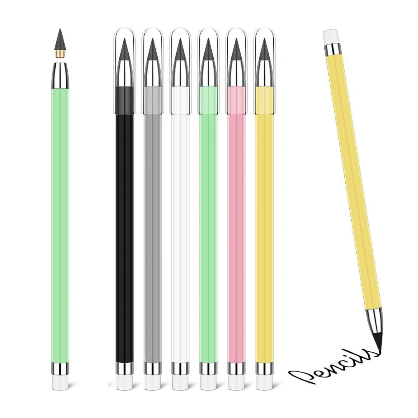 6개의 검정색 인피니티 연필(지우개 포함), 쓰기와 그림 그리기에 적합