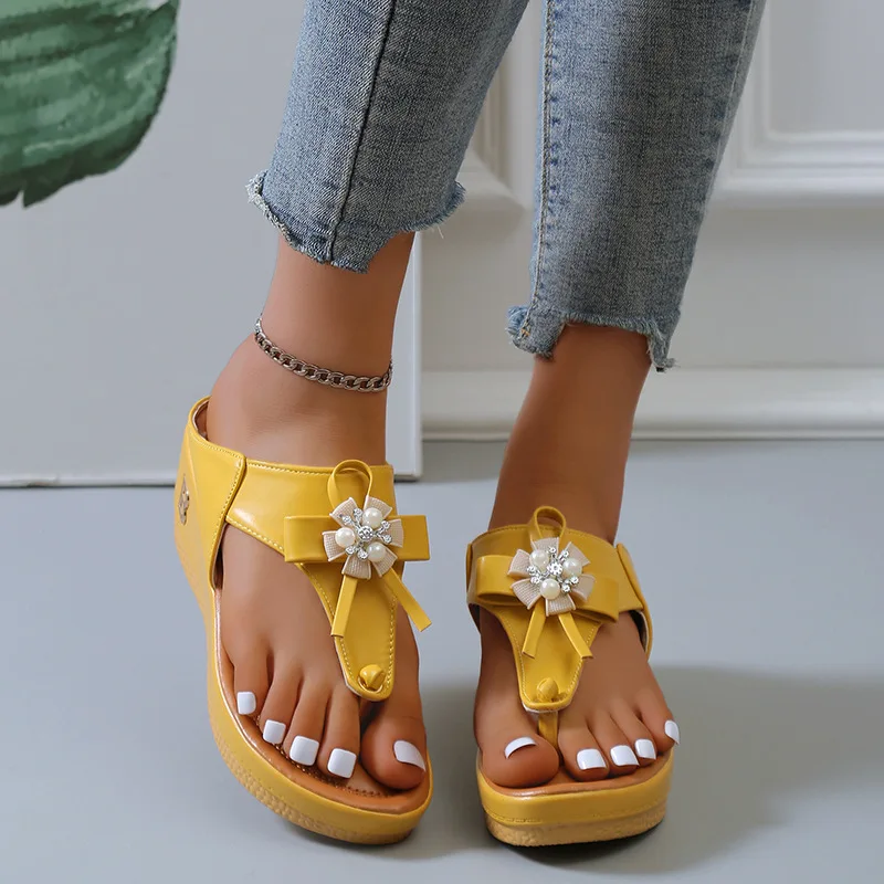 2023 Thick Platform Clip Toe Women Summer Flip Flops Fashion Flower Decor  Female Casual Beach Sandals Slip-On Wedges Slippers - AliExpress