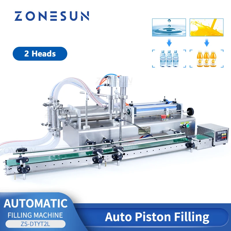 

ZONESUN ZS-DTYT2L Automatic Pneumatic Liquid Filling Machine 2 heads Beverage Water Bottle Filler Small Production Line