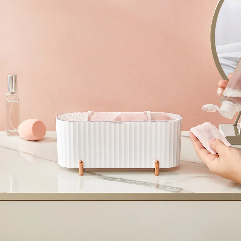 Cosmetic Storage Box With Lid Dustproof Desktop Makeup Remover Cotton Powder Puff Storage Organizer Bathroom Box makeup organizer,makeup storage box,cosmetic storage box,storage box