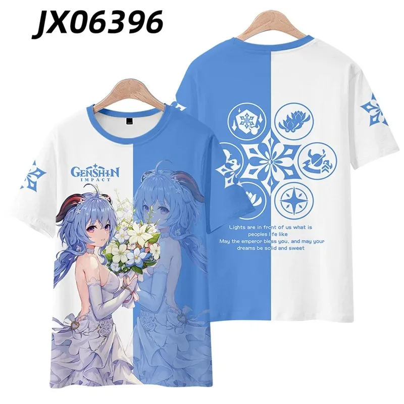 Genshin impact ganyu 3d printing t shirt men women summer short sleeve funny tshirt graphics t streetwear cosplay costume 2024
