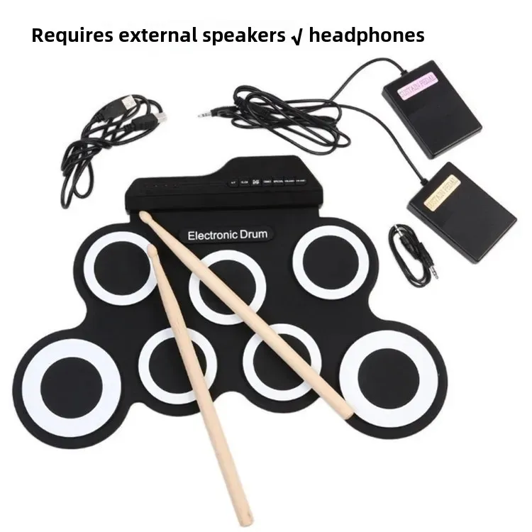 Portable USB Electronic Drum Set Silicone Foldable Jazz Drum Hand Roll Kit Mini Machine for Music Entertainment