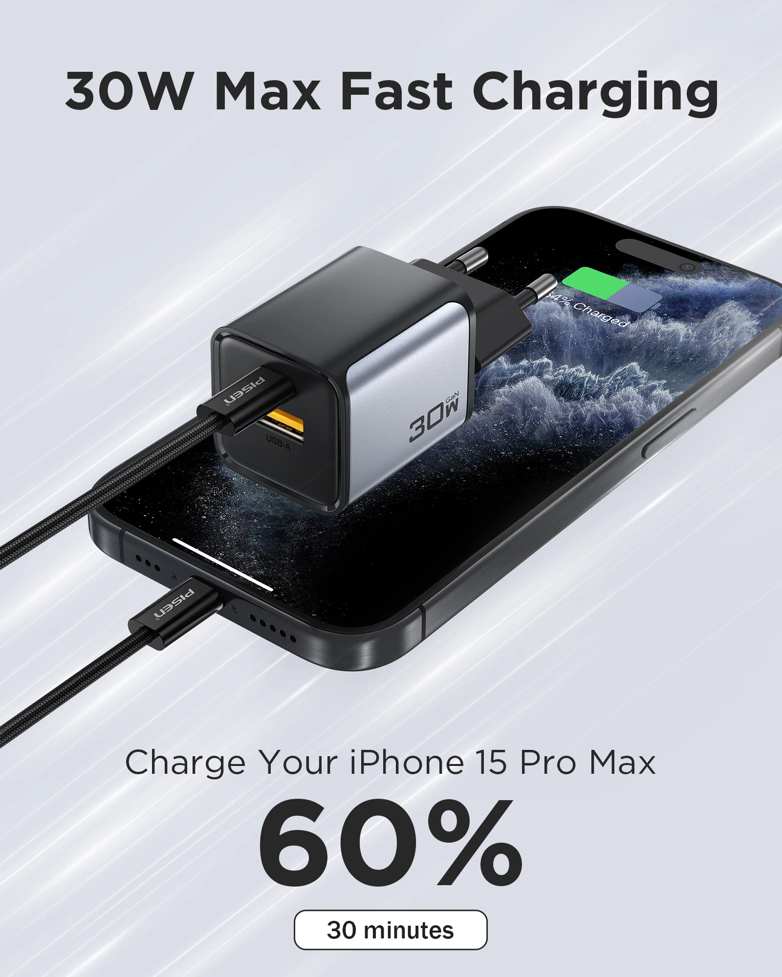 PISEN Charger Dual-Port 30W Fast Charging