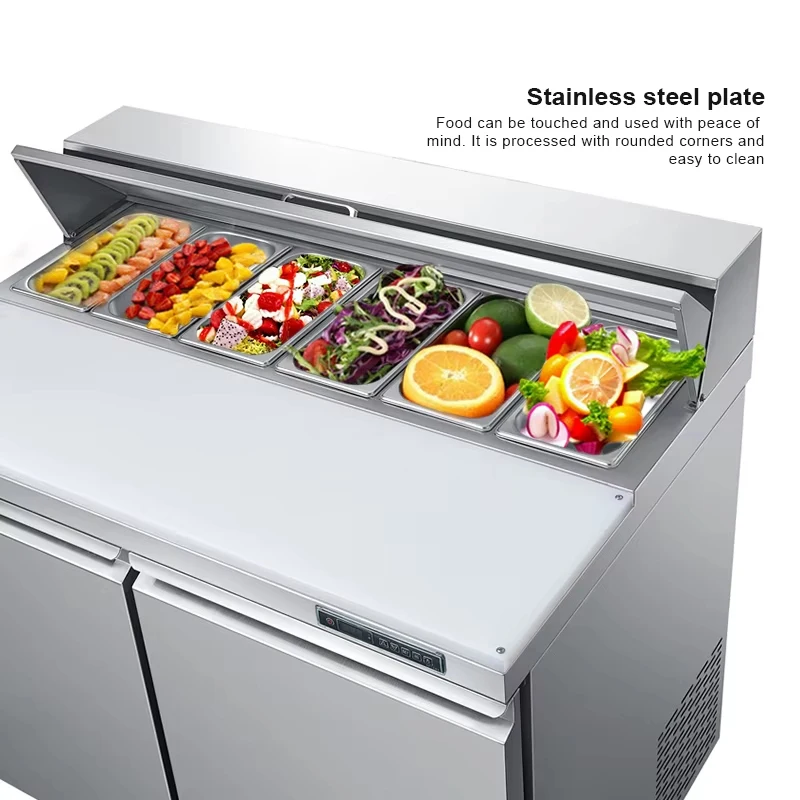 Commercial Refrigerator Sandwich Salad Prep Table 2 Door Stainless Steel Counter Fan Cooling for Restaurant Bar Shop