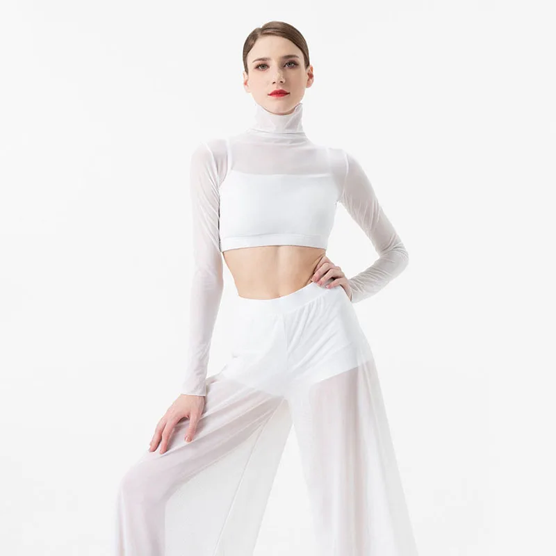 Dance Suit Women Elegant Classical Modern Contemporary Lyrical Dance  Practice Mesh Tops Pants Suit Ballet Performance Wear