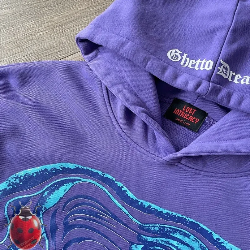 JOKER Print Lost Intricacy Hooded Hoodie Men Women Purple Loose High Street Heavy Fabric Sweatshirts