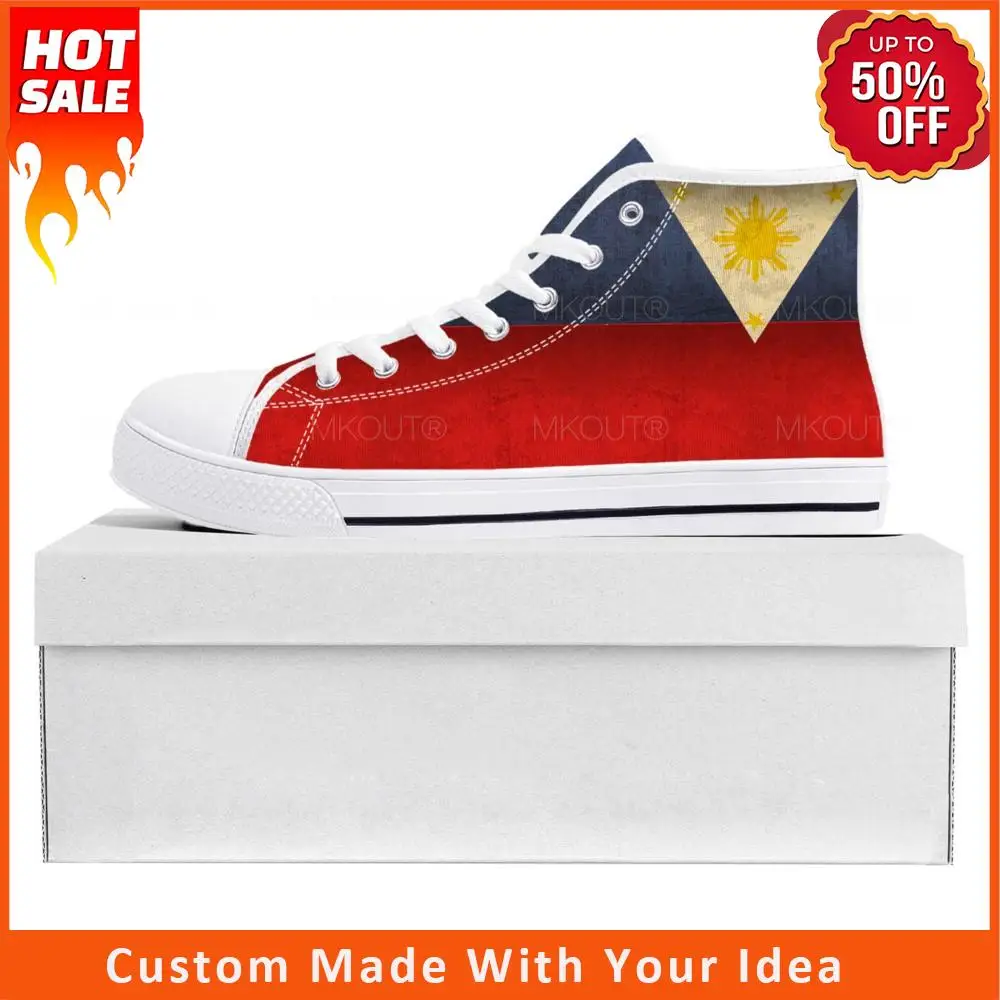 

Кроссовки мужские/женские холщовые, высокие кеды с флагом Филиппин, повседневная обувь для пар, обувь на заказ