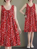 High-End plus Size Svel Materni Summer Dr Casual Loose A-Line Printed V-Ne Dr for Women over 40 Years Old