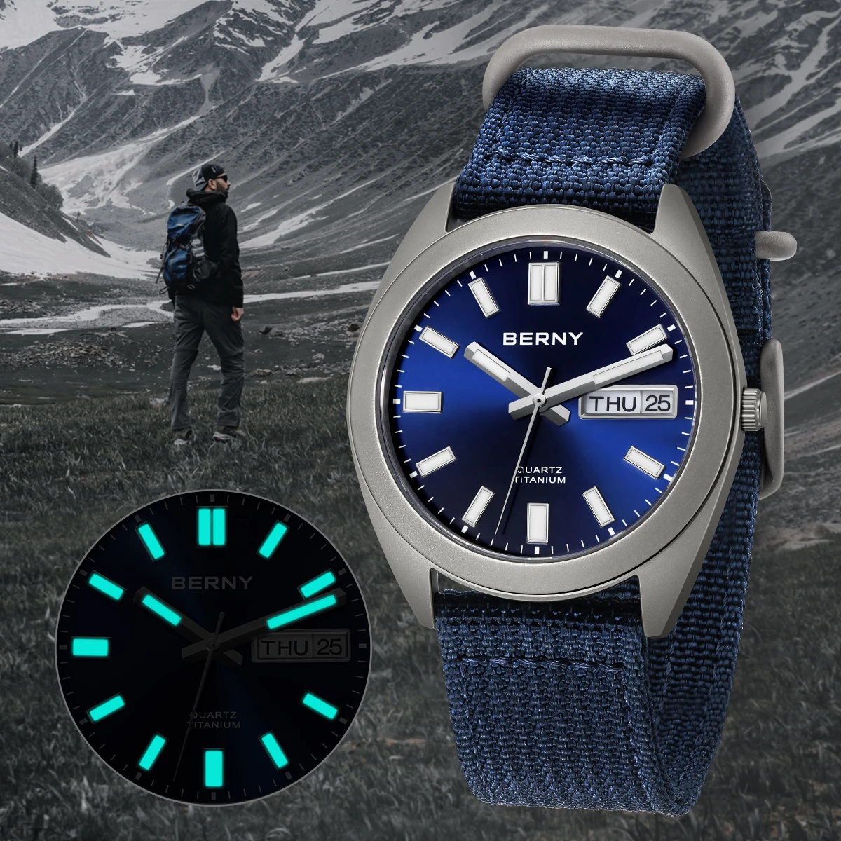 BERNY Titanium Men Watch 40g Weight Sport Field Quartz Wristwatch Super Luminous Sapphire 100m Waterproof Classic SNXS75 Watches super bloom a field guide to flowers for every gardener