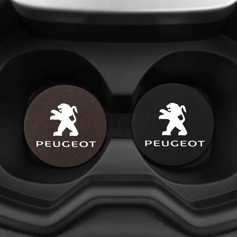 2Pcs PU Leather Car Cup Mat Auto Emblem Coaster Accessories For Peugeot 307 206 106 508 208 407 301 207 107 406 308 607 205 408