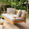Teak Wood Porch Swing Bed, Spacious Outdoor Swing Daybed with Comfortable Oyster Cushion – Ideal for Patio, Porch, or Backyard 6