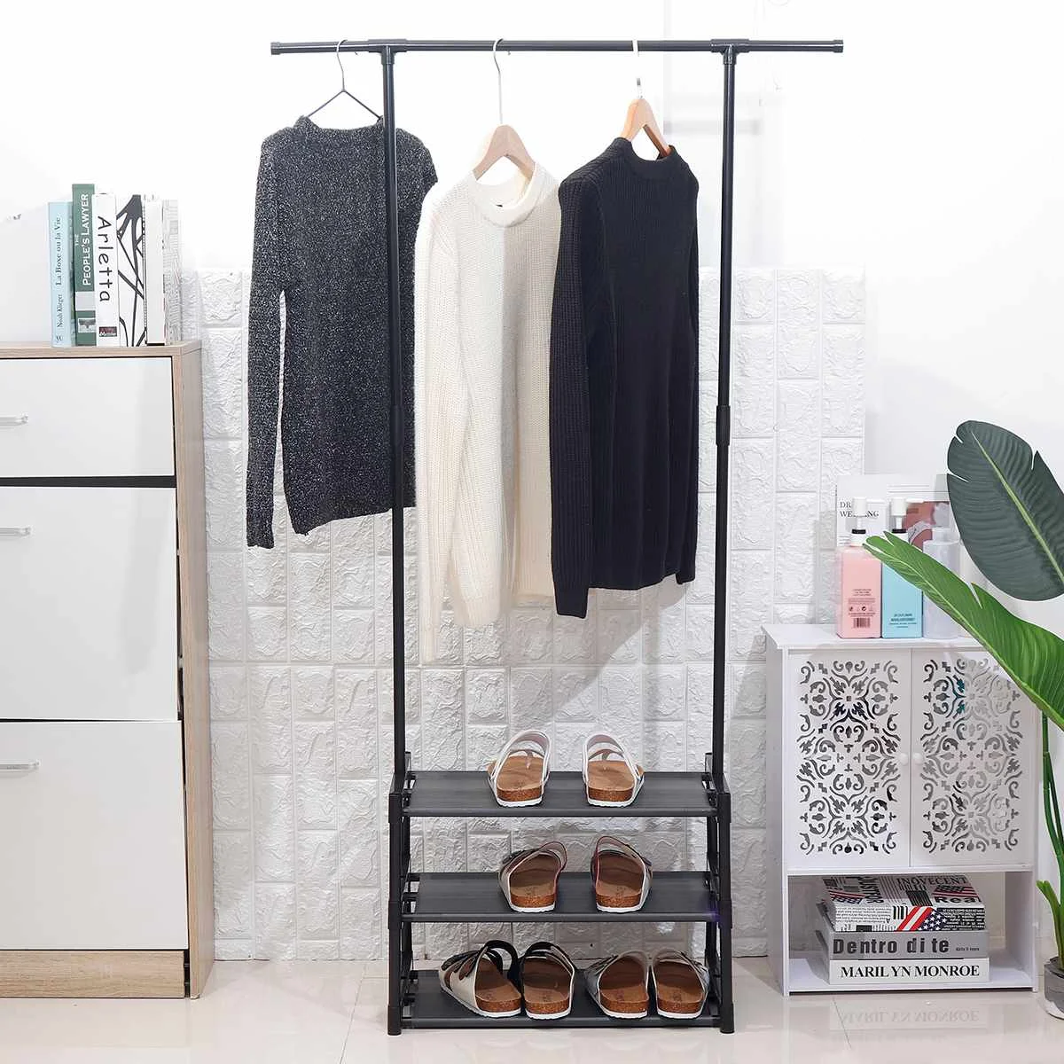 Coat Rack Garment Rack Freestanding Clothes Hanger With Top Rod