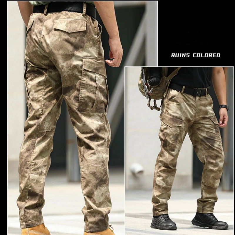 Camouflage Tactical Cargo Pants Men Field Training Outdoor Hiking Sports Pants Straight Multi-pocket Work Trousers Overalls