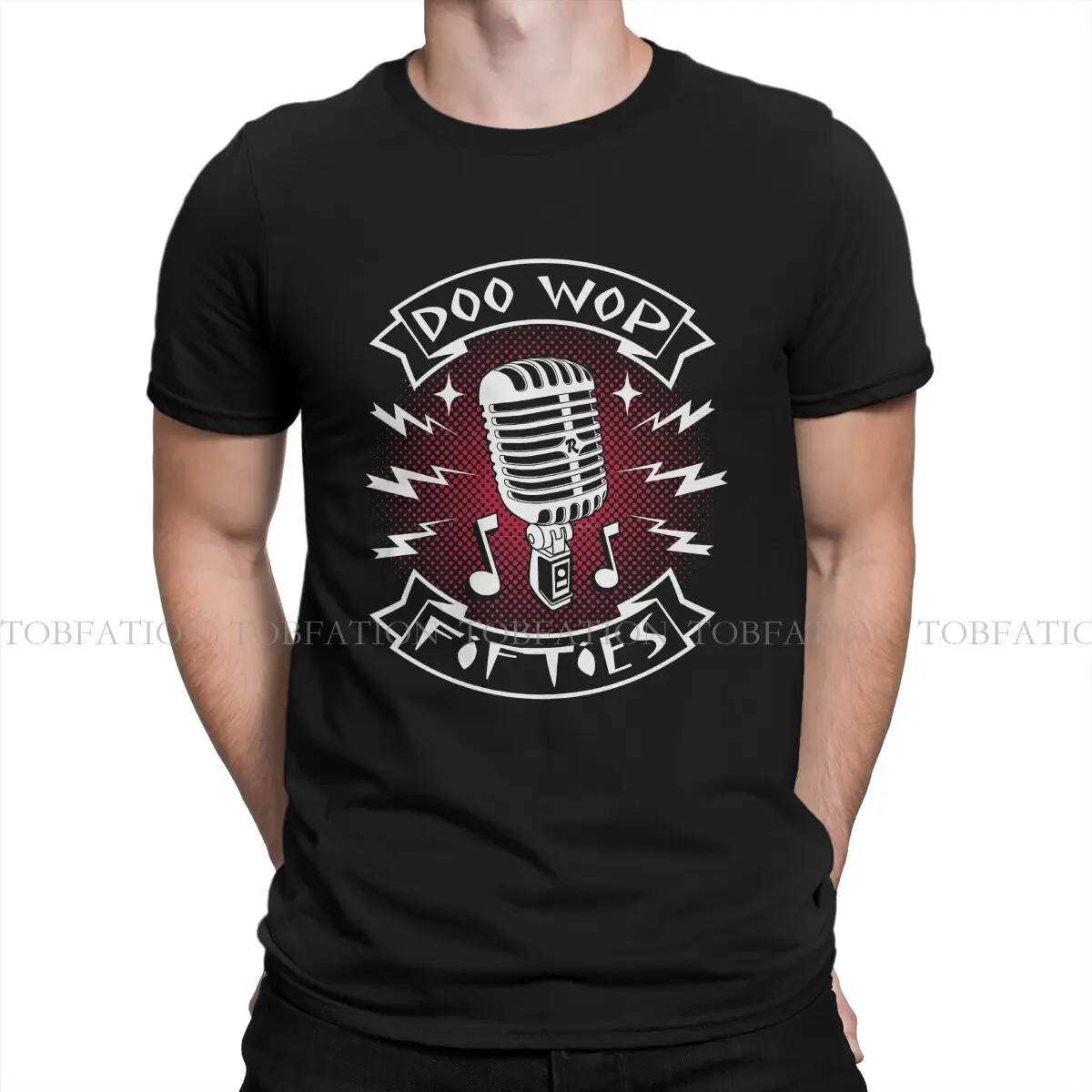 

Retro Microphone Hop Dance Doo Wop 50s Music TShirt For Men Rockabilly Rock and Roll Clothing T Shirt 100% Cotton Printed Loose