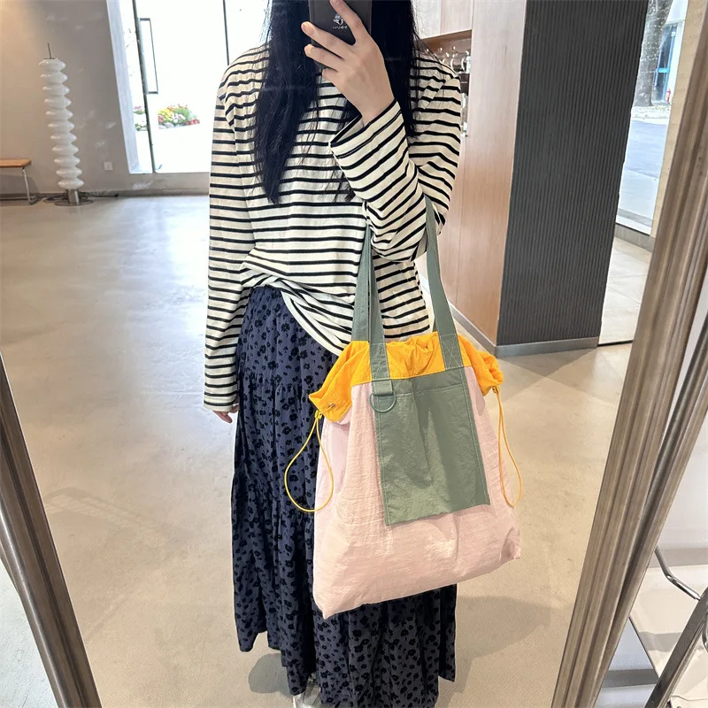 Large Patchwork Tote Bag Drawstring Women Shoulder Bag Fashion Designer Bags for Women Handbags Nylon Eco Shopper Bags Female