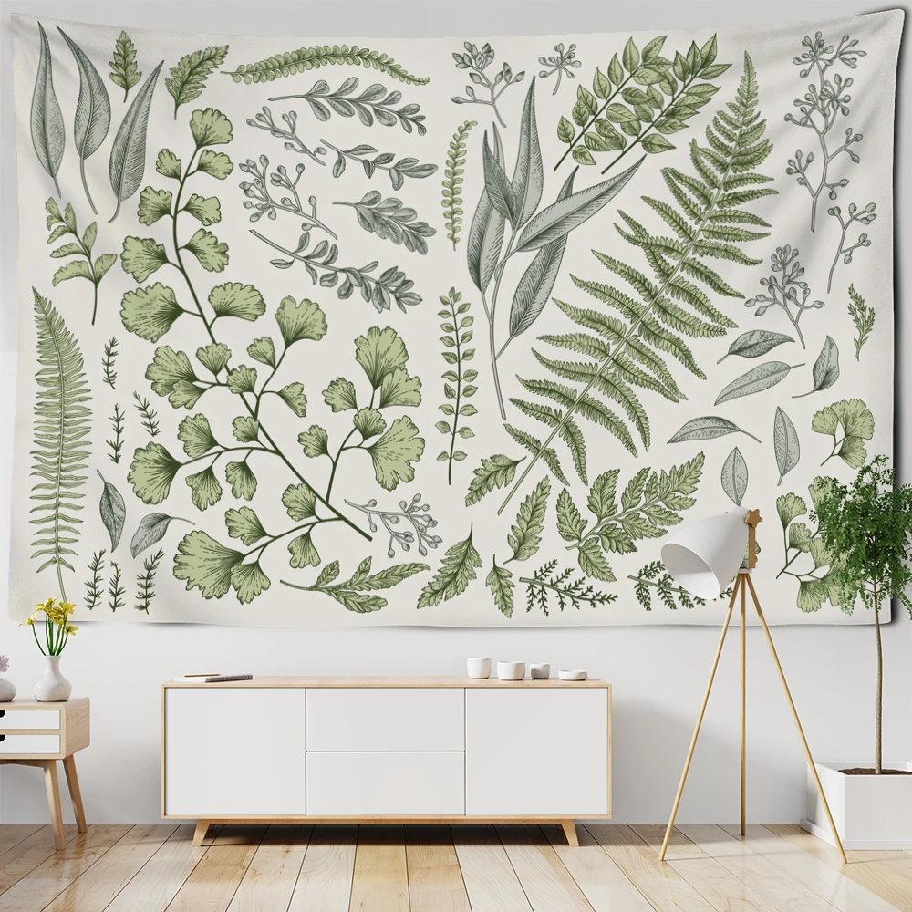Floral And Green Plants Tapestry Wall Hanging Fern Leaves Boho Nature Landscape Aesthetic Room Home Decor tapestry decor