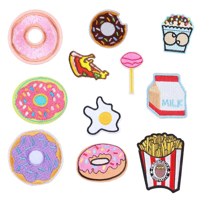 

Embroidered Snack Iron on Donut Drink Heat Transfer Appliques DIY Food Cute Patch Clothes Badges Stickers for Backpack Patcher