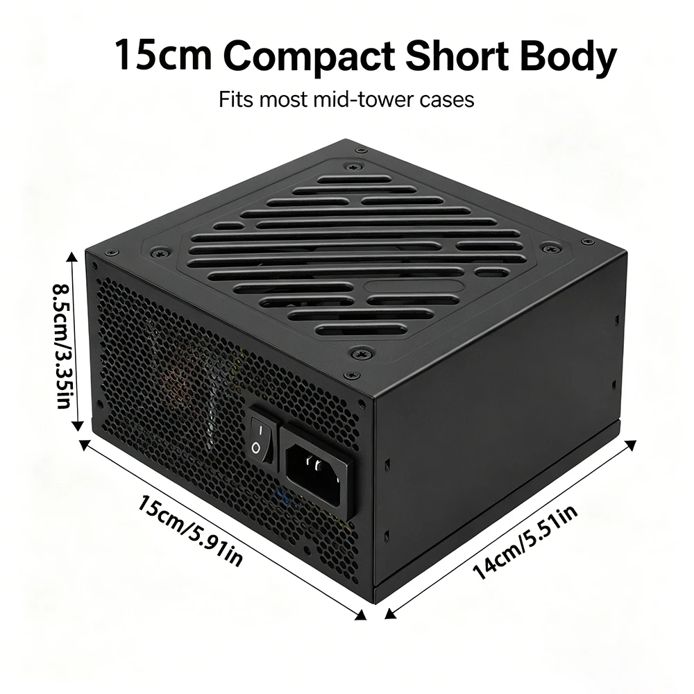 850W ATX 전원 공급 장치 80+ Gold, PCIe 5.0 12VHPWR, 액티브 PFC 100-240V, 저소음 12cm 팬, 비모듈식 플랫 케이블, +12V 70.8A