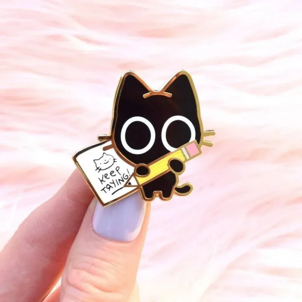 Kawaii Black Cat Bubble Tea Enamel Pin - Cute Sweets Badge Gift