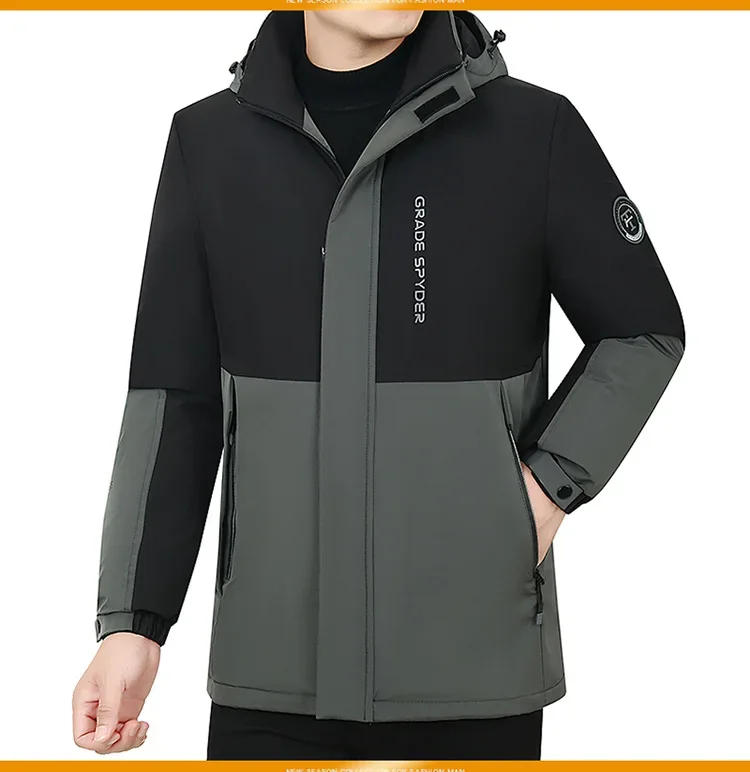 Description Picture 5 of item2024 New Winter Thick Down Jacket For Men Warm Cotton Coat Fashion Men's Casual Hooded Parka Windproof Male Slim Outerwear