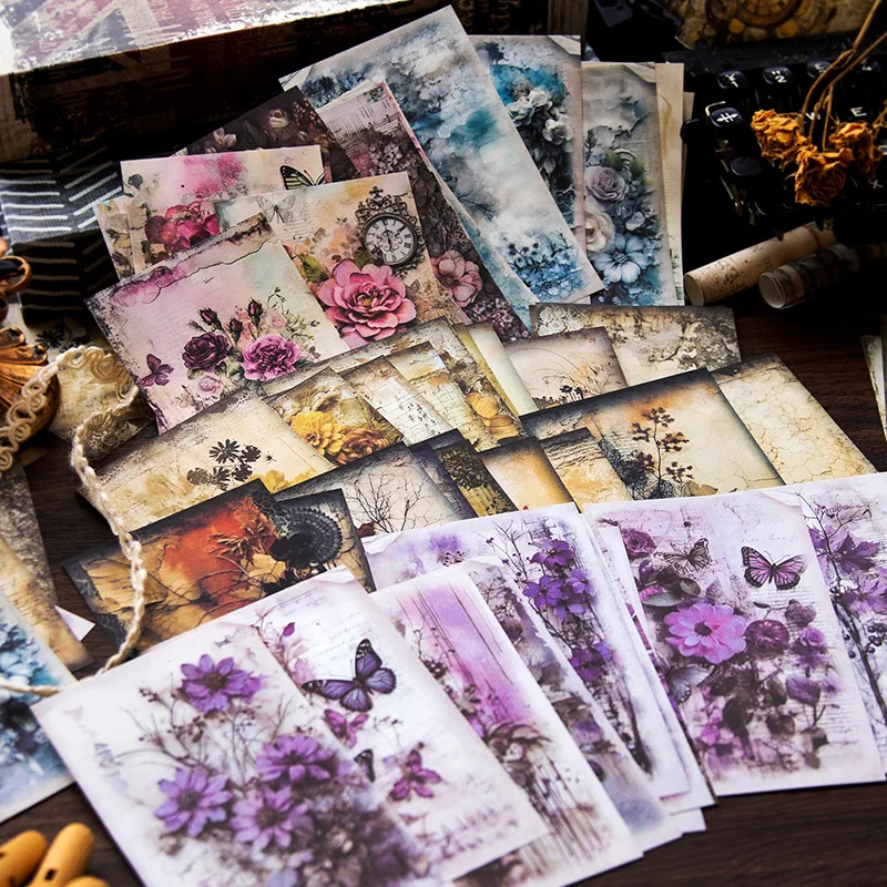 

40 Pcs Vintage Oil Painting Flowers Material Paper Handbook Collage Cards Background Paper Diy Lable Junk Journal Planner