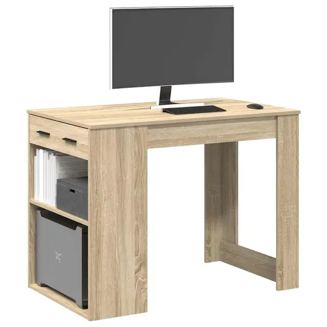 Sonoma Oak Desk with Drawer & Shelf - 102x62x77.5 cm Engineered Wood Office Furniture