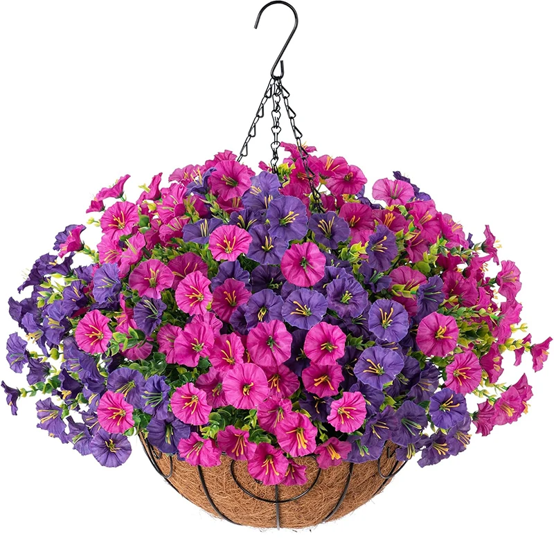 2/4 Stück künstliche Blumen, künstliche Seiden-Morning-Glory-Blumen, Eukalyptuspflanzen, UV-beständig, für Garten, Hochzeit, Dekoration, Heimdekoration