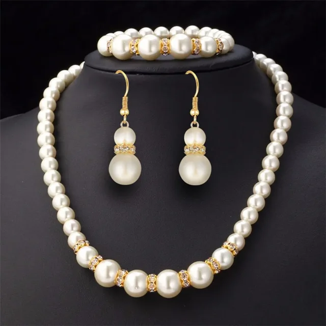 3 In1 Set Elegant Simulated Pearl Necklace Earrings Bracelet Long Necklace Women Bridal Wedding Jewelry Gift Beautiful Jewelries 1