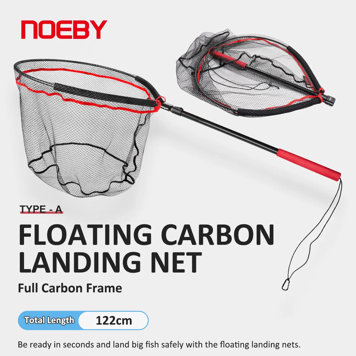 

Noeby Big Folding Fishing Net 60cm*50cm Full Carbon Frame Depth 50cm Total 122cm Foldable Floating Landing Net Big Fish Tackles