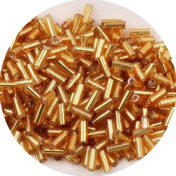 Premium Silver Core Glass Tube Beads for DIY Embroidery and Crafts (03 Gold)