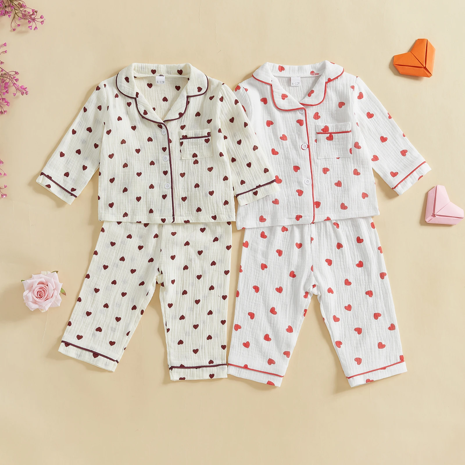 Citgeett Girls' Heart Print Pajama Set with Long Sleeves