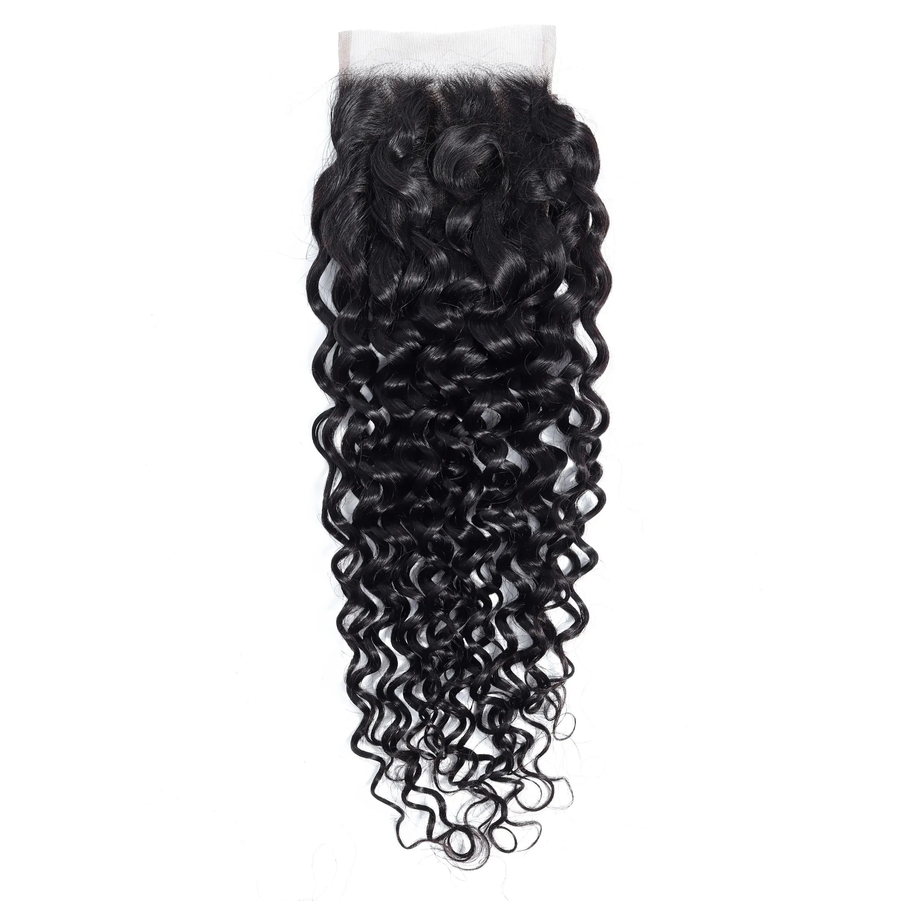 

Brazilian Water Wave Lace Closure 4x4 Swiss Lace Free Middle Three Part Remy Human Hair Natural Color 8-20 inches