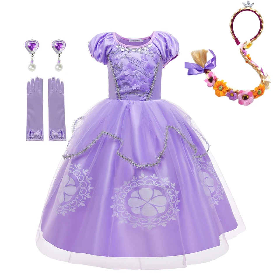 

Girl Princess Sofia Dress for Kids Cosplay Costume Puff Sleeve Layerd Dresses Child Party Birthday Sophia Fancy Costumes