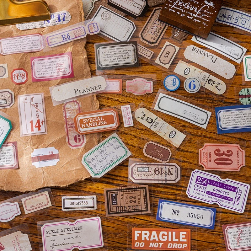 Vintage Label Old Objects Material Stickers Pack DIY Diary Junk Journal Decoration Number Letter Tag Sticker Album Scrapbooking