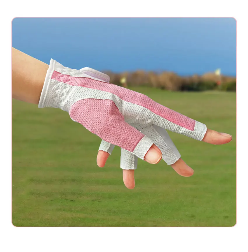 GVOVLVF1 Pair Golf Gloves for Women Half 1/3 Finger Soft Leather Breathable Extra Grip Accessories Fit Ladies Girls Sport