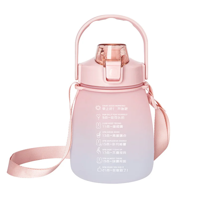 Plastic Water Bottle1.3L With Time Marker Strap Straw Leak Proof Cup Portable Fitness Gym Camping Outdoor Sports Bottle Bpa Free