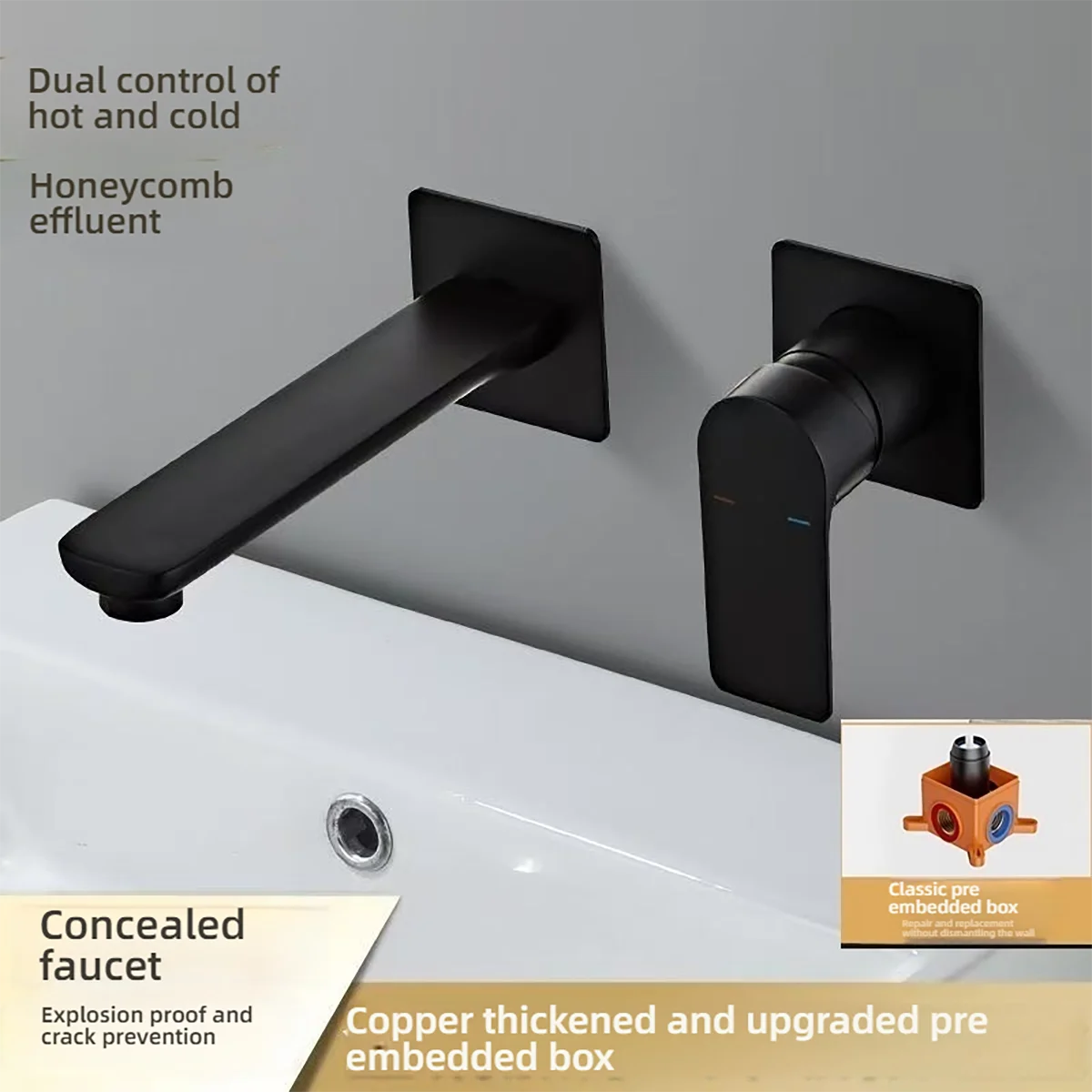 Bathroom wall mounted faucet, hot and cold wall mounted faucet, bathroom wall mounted cannon copper faucet, concealed faucet