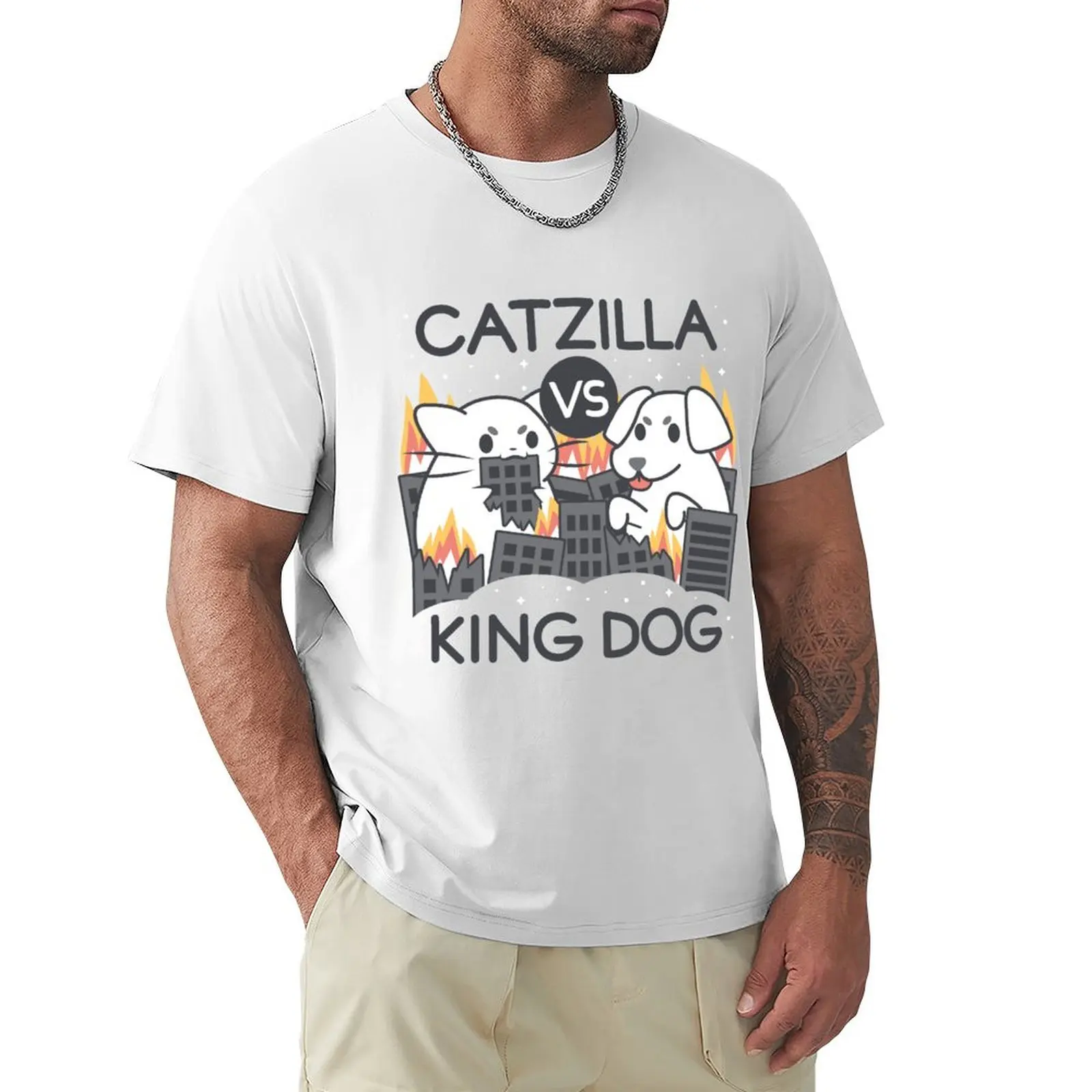 

Catzilla vs King dog T-shirt blanks funnys tops mens workout shirts