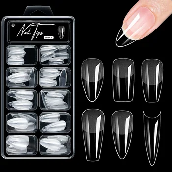100pcs/box 10 types Fake Nail Tips Coffin Press on Nail Clear Full Cover Nail Artificial Press on Long Ballerina