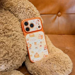 Charming Capybara Electroplated Leather Phone Case with Plush Strap and Soft Protective Cover - iPhone 17 (Only Case)