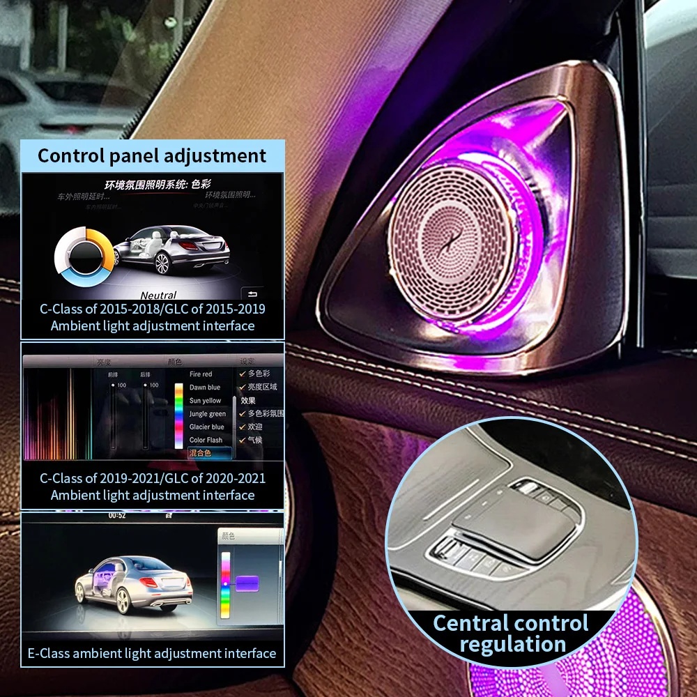 메르세데스 벤츠 W213 W205 X253 GLC W222 C/E/S-클래스 7/64 컬러 차량용 트레블 혼 리핏 앰비언트 라이트 4D 트위터 회전 스피커